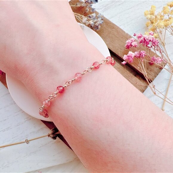New Mini Strawberry Quartz Bracelet | Handmade in BC - Picture 2 of 6